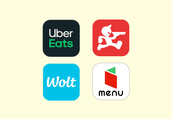 シェアリングデリバリーサービス拡大（出前館・Uber Eats・Wolt・DiDi Food・menu）